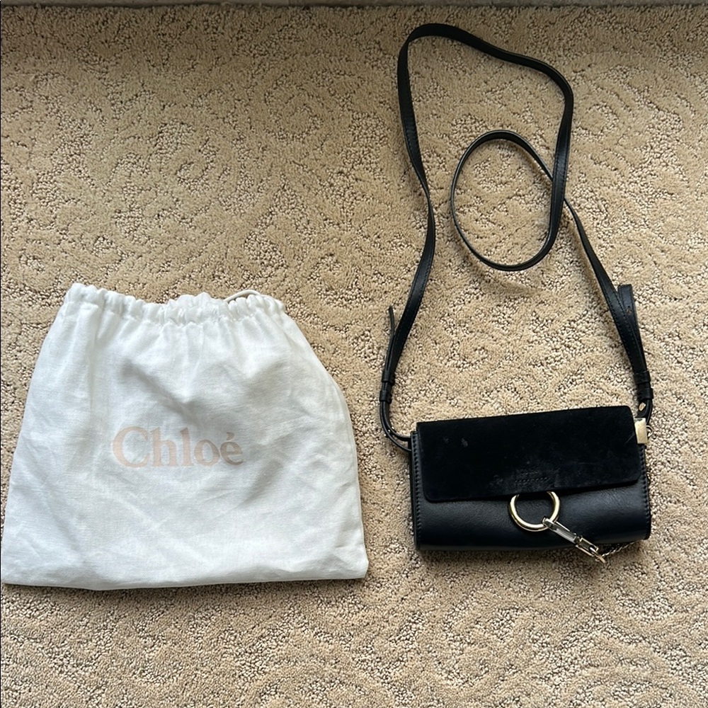 Chloe Black Crossbody Bag with Metal Hardware